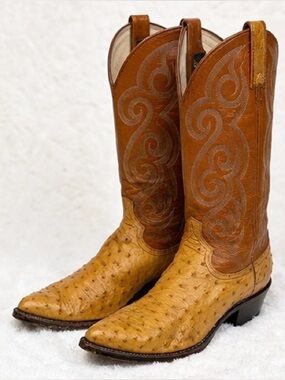 Dan Post 16896 Ostrich Leather Western Boots | USA Made | Men’s 8D | Tan